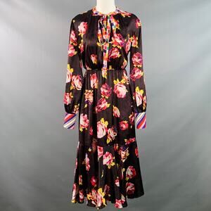 MSGM Size M Brown Multi Color Polyester Floral Bow A-Line Dress